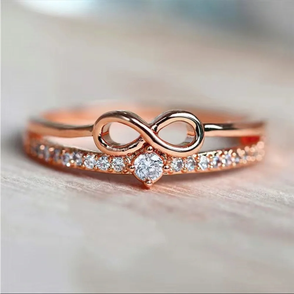 New Women’s Rose Gold Plated Infinity Love Diamond Ring - Picture 3 of 3
